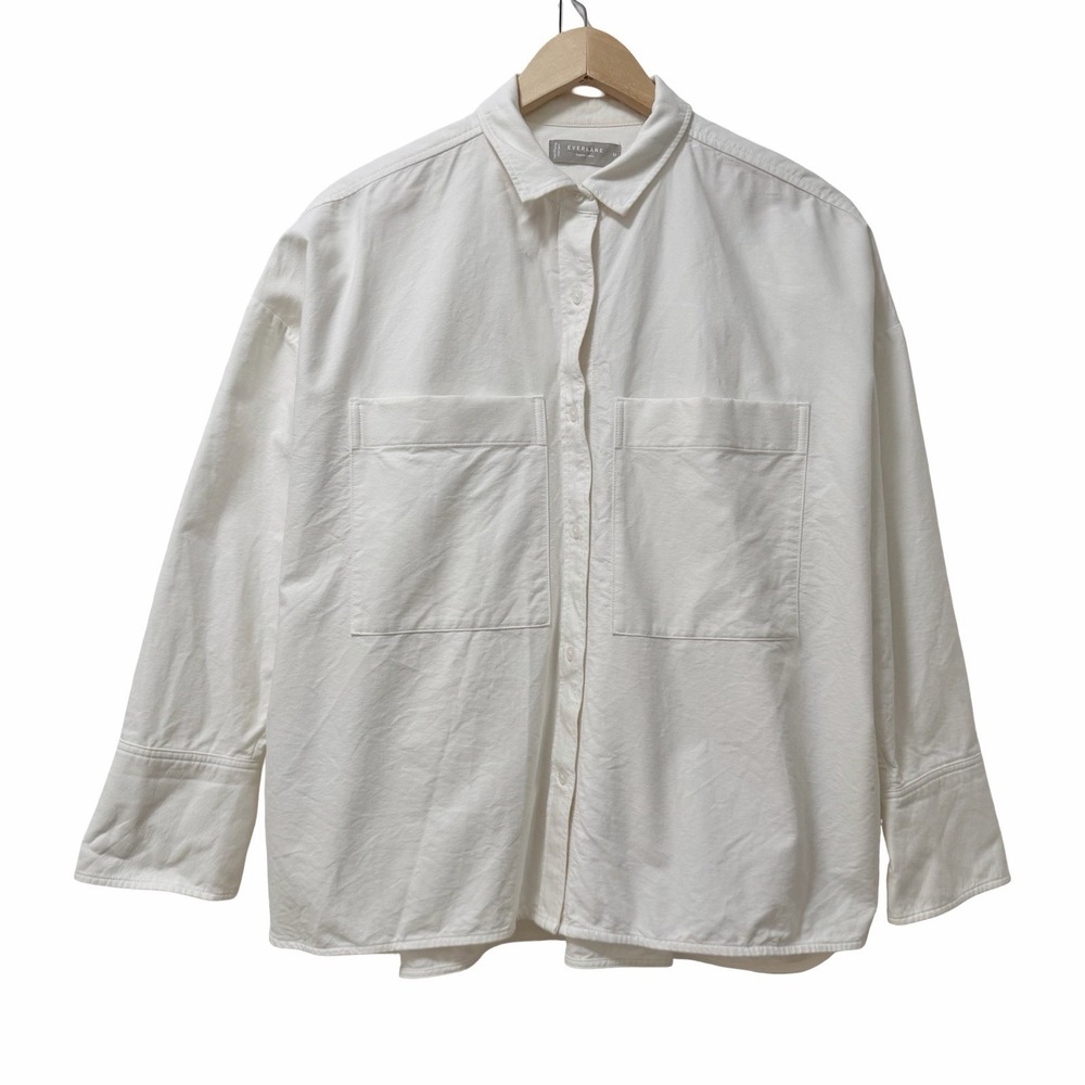 Everlane Womens Boxy Organic Cotton Oxford Button Up Shirt Size M White Minimal